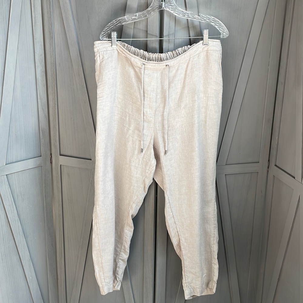 Tan linen cropped pants